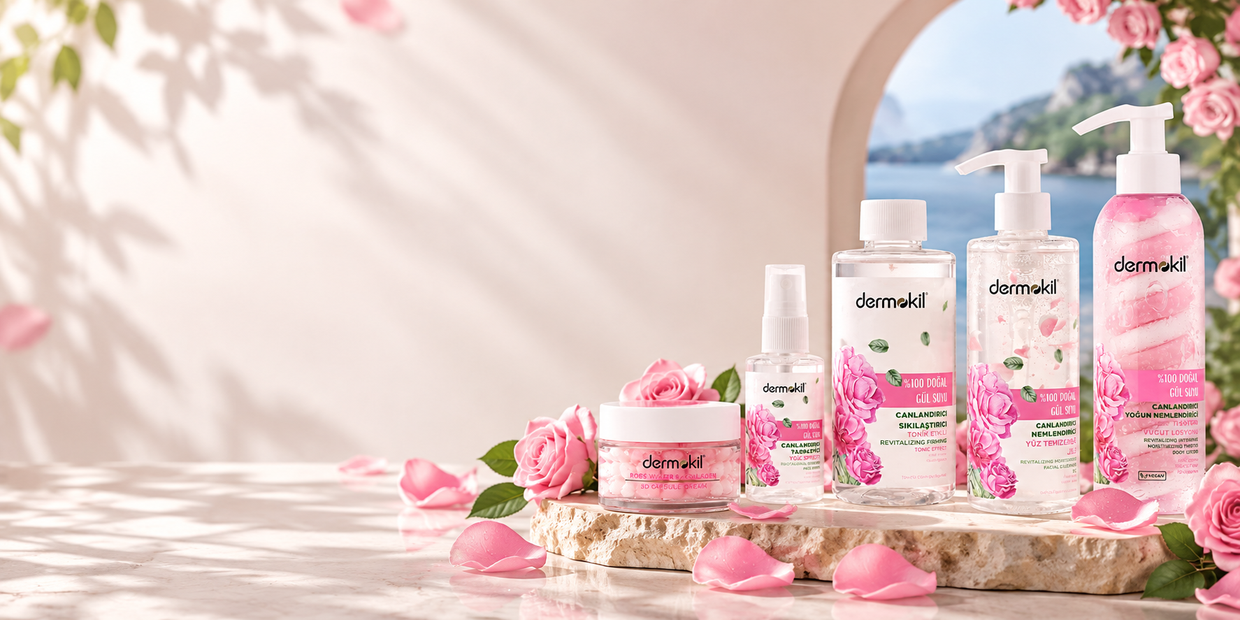 مجموعة ديرموكيل بماء الورد — خمسة منتجات / Dermokil rose water — five products